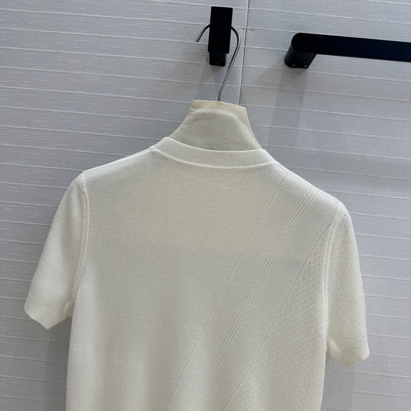 Hm 25 Hollow Knit Short-Sleeve Top White Tencel Cotton