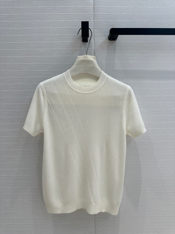 Hm 25 Hollow Knit Short-Sleeve Top White Tencel Cotton