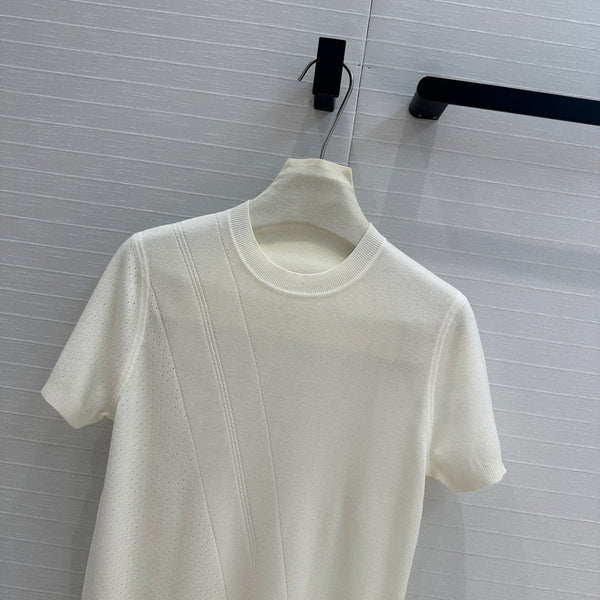 Hm 25 Hollow Knit Short-Sleeve Top White Tencel Cotton