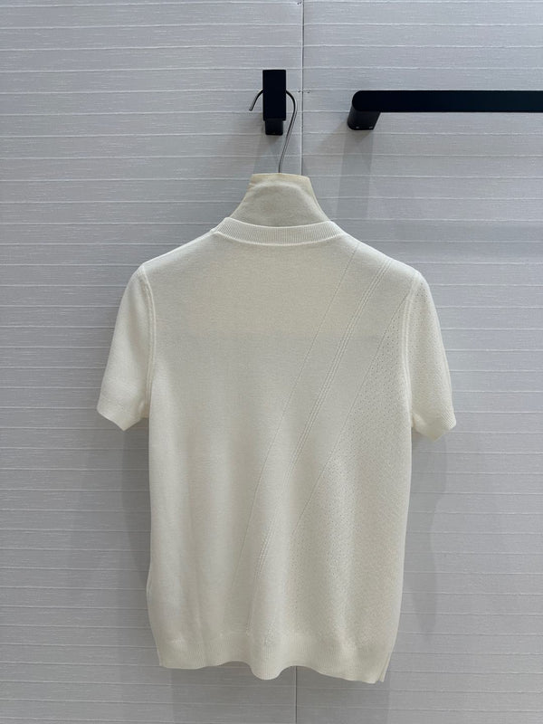 Hm 25 Hollow Knit Short-Sleeve Top White Tencel Cotton