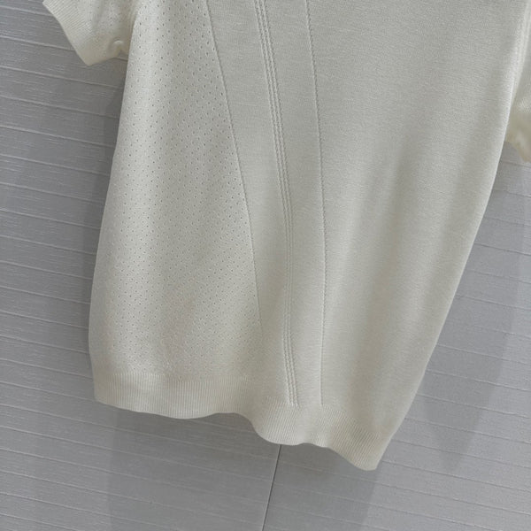 Hm 25 Hollow Knit Short-Sleeve Top White Tencel Cotton