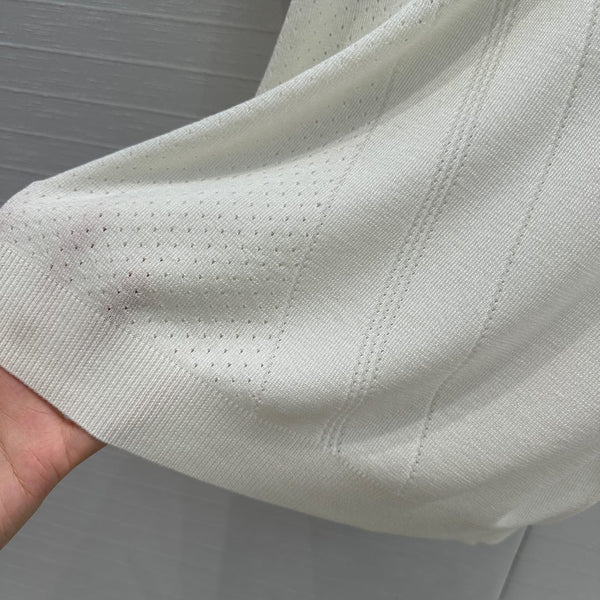 Hm 25 Hollow Knit Short-Sleeve Top White Tencel Cotton