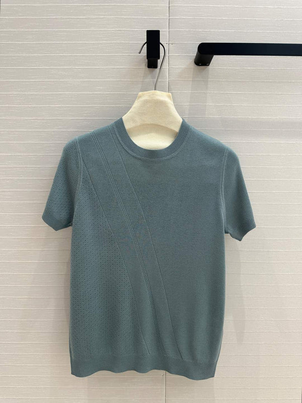 Hm 25 Hollow Knit Short-Sleeve Top Blue Green Tencel Cotton