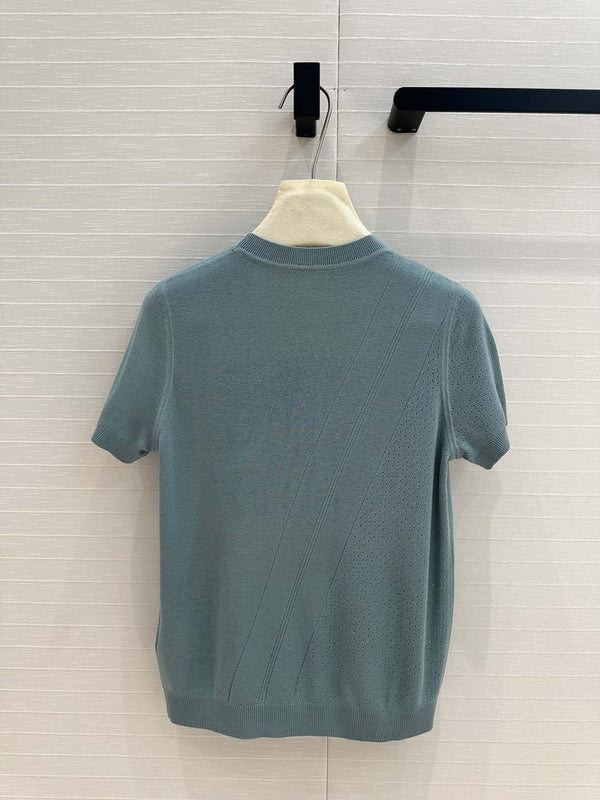 Hm 25 Hollow Knit Short-Sleeve Top Blue Green Tencel Cotton
