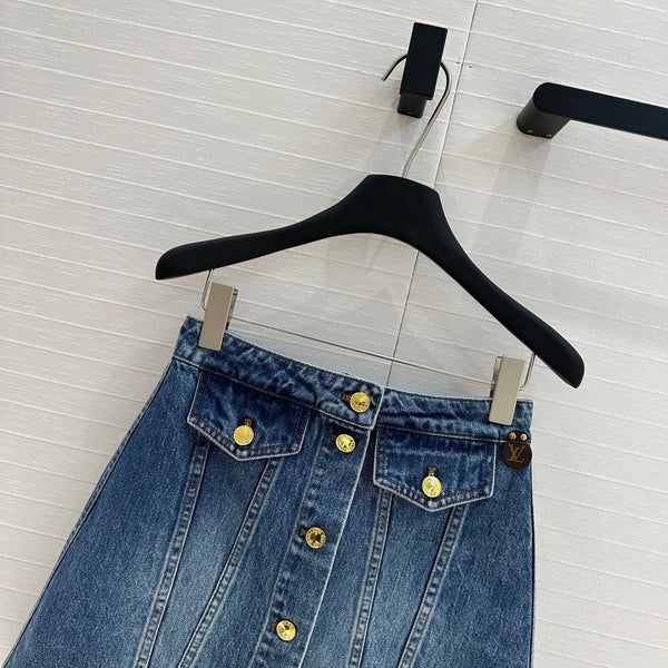 LV 25 Denim Skirt Blue Cotton