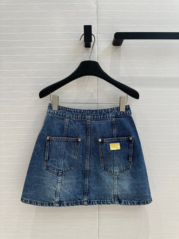 LV 25 Denim Skirt Blue Cotton