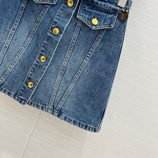 LV 25 Denim Skirt Blue Cotton