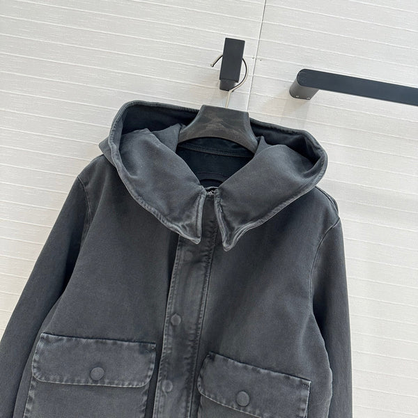 Prada 25 Hooded Short Jacket Smoky Gray Cotton