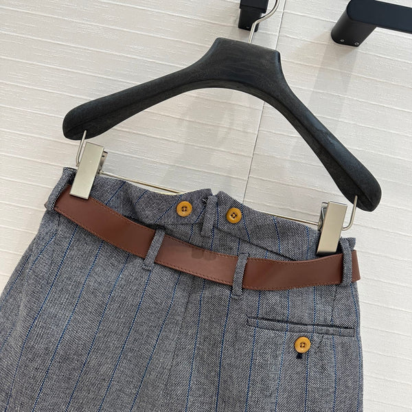 Prada Striped Suit Skirt Gray Wool Polyester