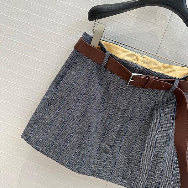 Prada Striped Suit Skirt Gray Wool Polyester