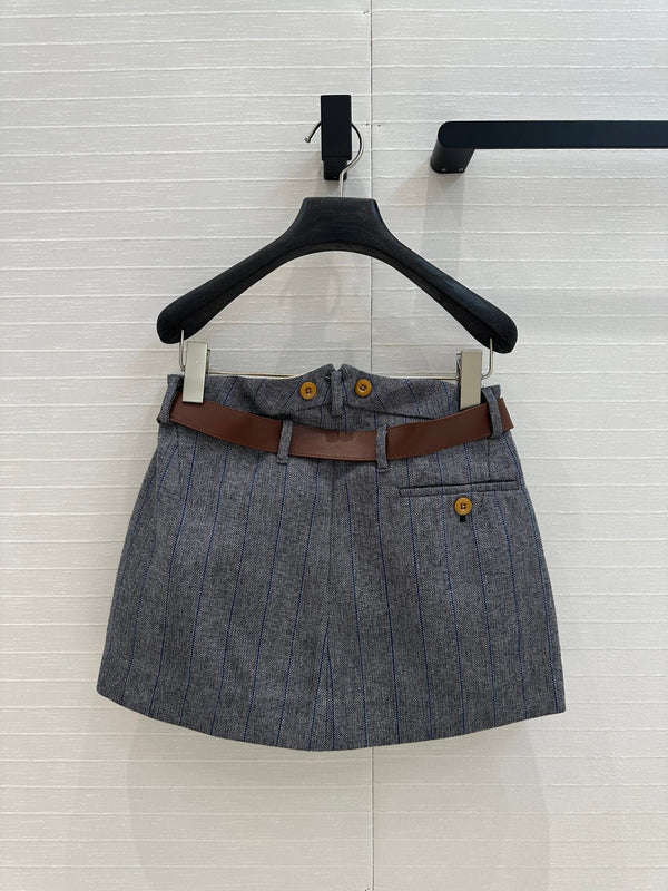 Prada Striped Suit Skirt Gray Wool Polyester