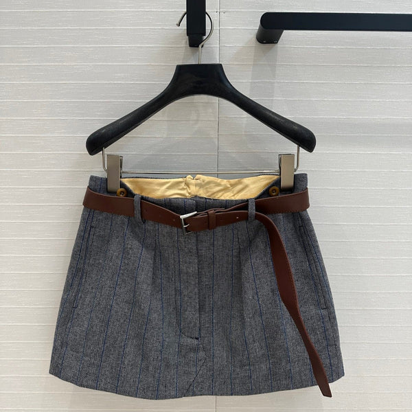 Prada Striped Suit Skirt Gray Wool Polyester