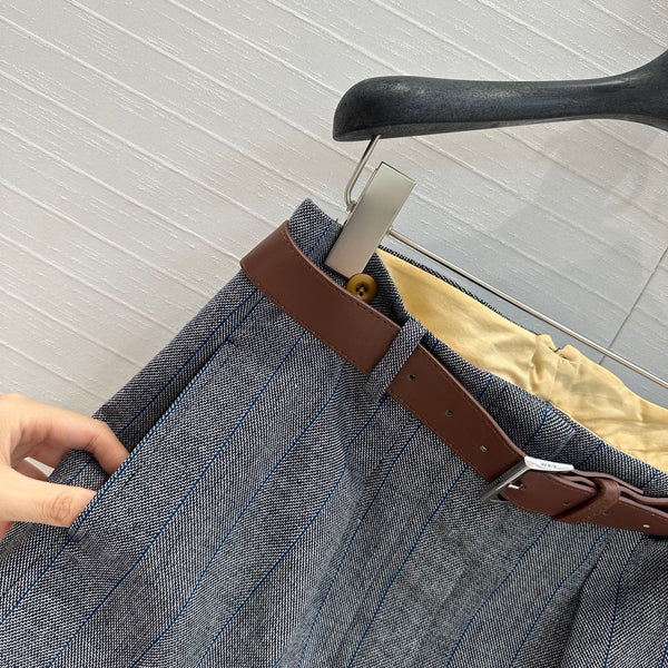 Prada Striped Suit Skirt Gray Wool Polyester