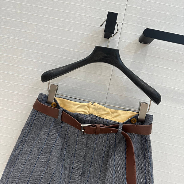 Prada Striped Suit Skirt Gray Wool Polyester