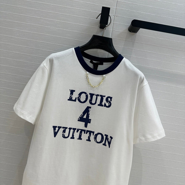 LV T Shirt White Blue Cotton