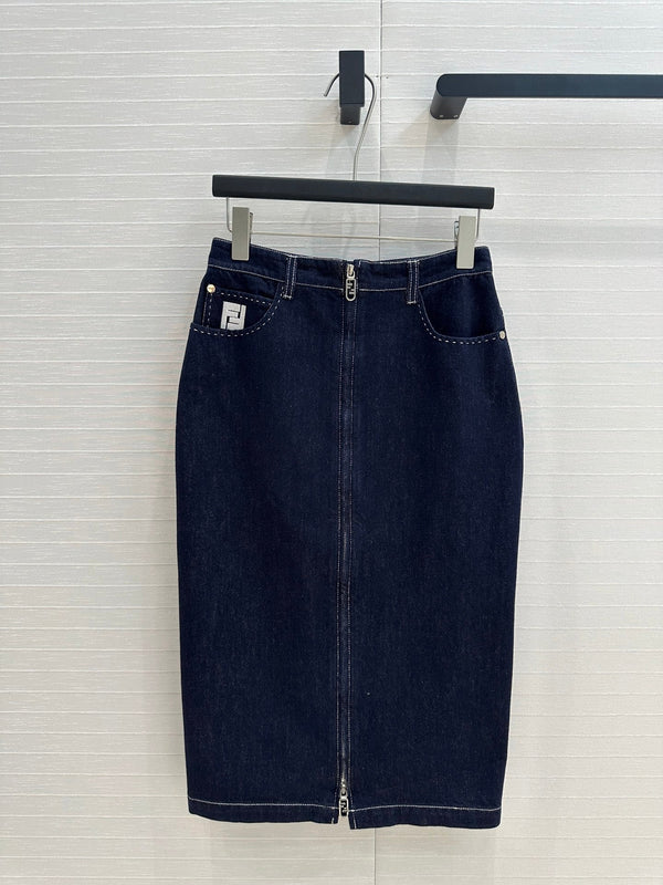 Fendi 25 Denim Skirt Dark Blue Cotton