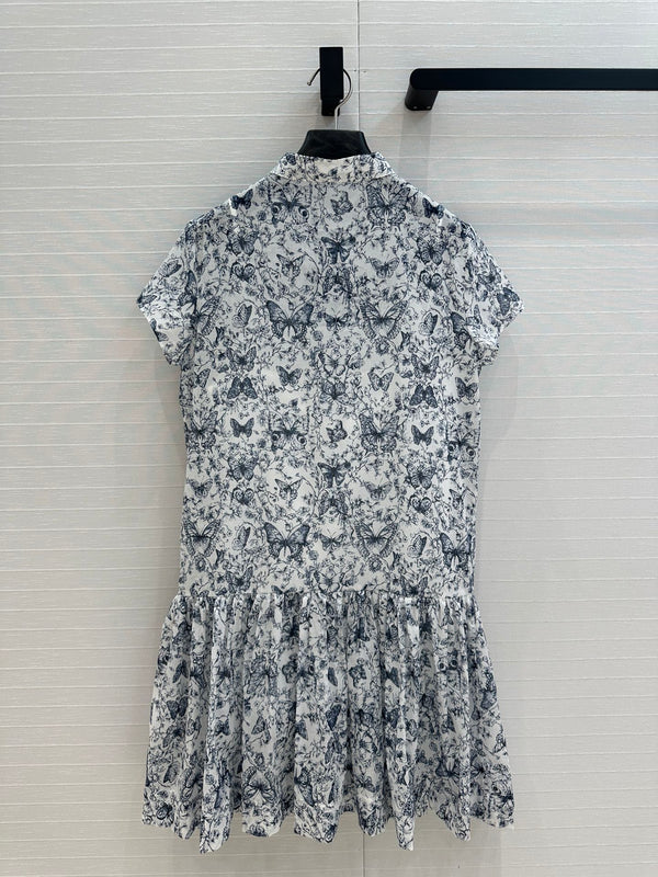 CD 2025 Butterfly Printed Long Skirt White mix Navy Blue Cotton