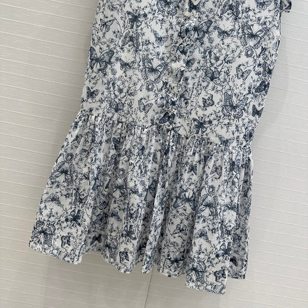 CD 2025 Butterfly Printed Long Skirt White mix Navy Blue Cotton