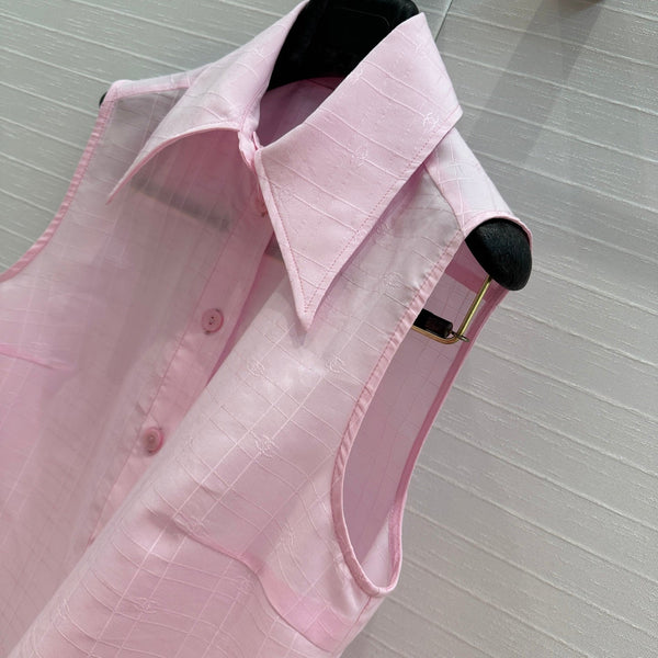 CC 25 Camicia senza maniche in tessuto di seta e cotone rosa