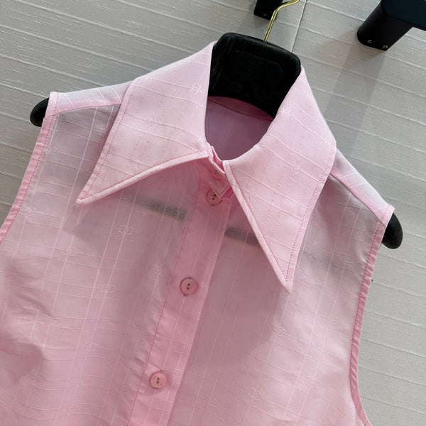 CC 25 Camicia senza maniche in tessuto di seta e cotone rosa