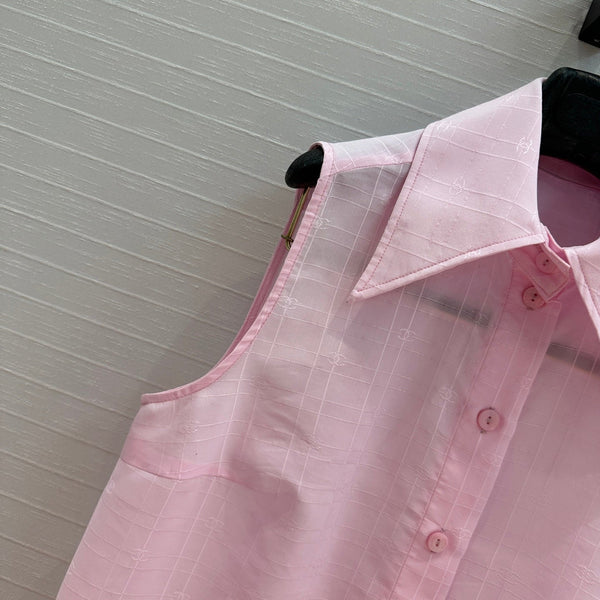 CC 25 Camicia senza maniche in tessuto di seta e cotone rosa