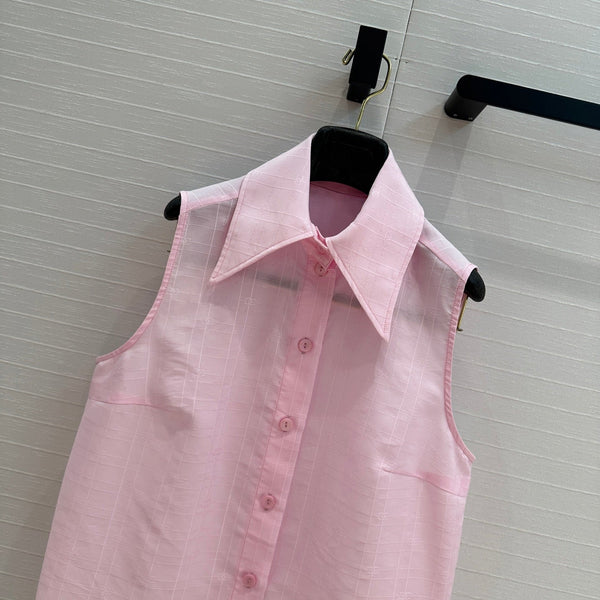 CC 25 Camicia senza maniche in tessuto di seta e cotone rosa