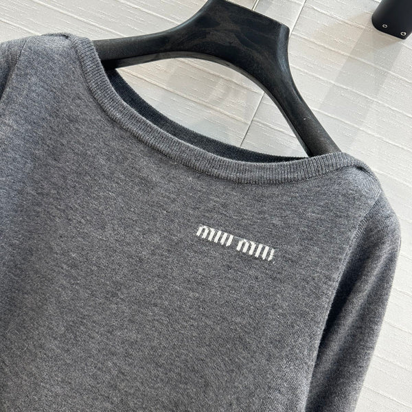 Miu Miu Boat Neck Sweater Gray Wool