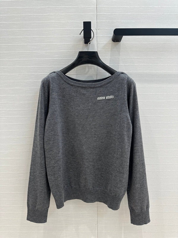 Miu Miu Boat Neck Sweater Gray Wool