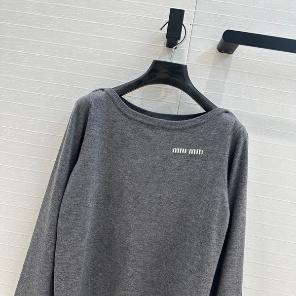 Miu Miu Boat Neck Sweater Gray Wool