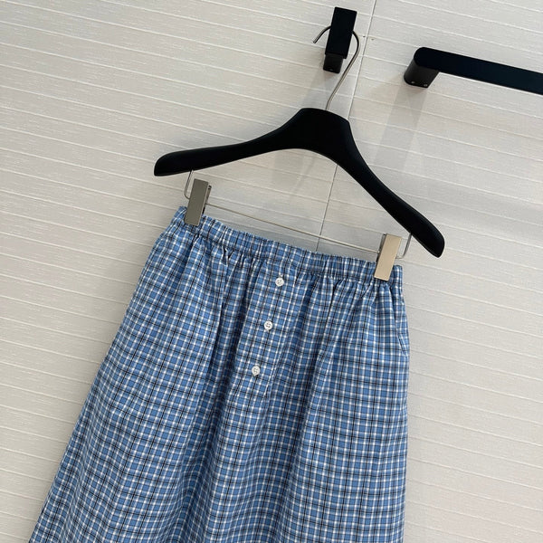 Miu Miu Plaid Skirt Blue Cotton
