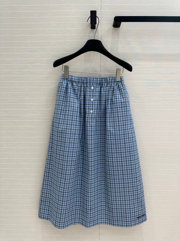 Miu Miu Plaid Skirt Blue Cotton