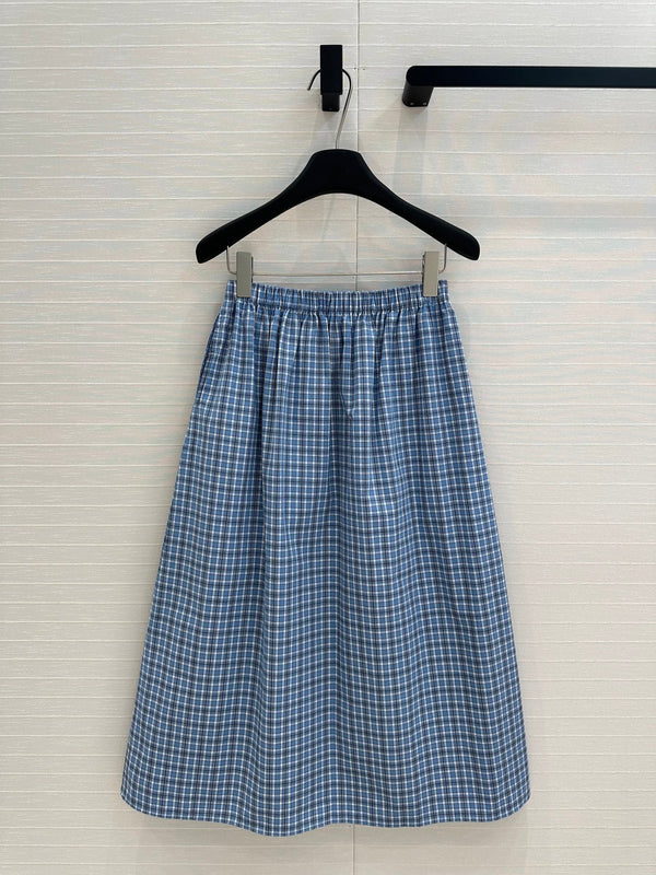 Miu Miu Plaid Skirt Blue Cotton