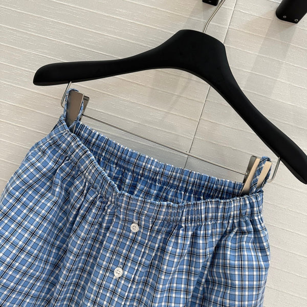 Miu Miu Plaid Skirt Blue Cotton