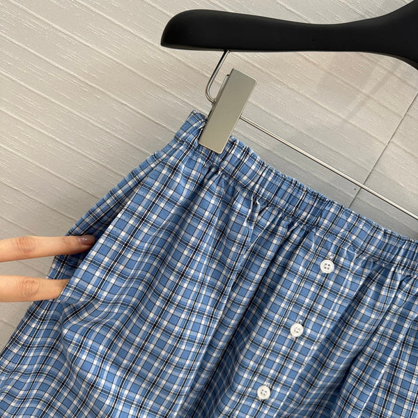 Miu Miu Plaid Skirt Blue Cotton
