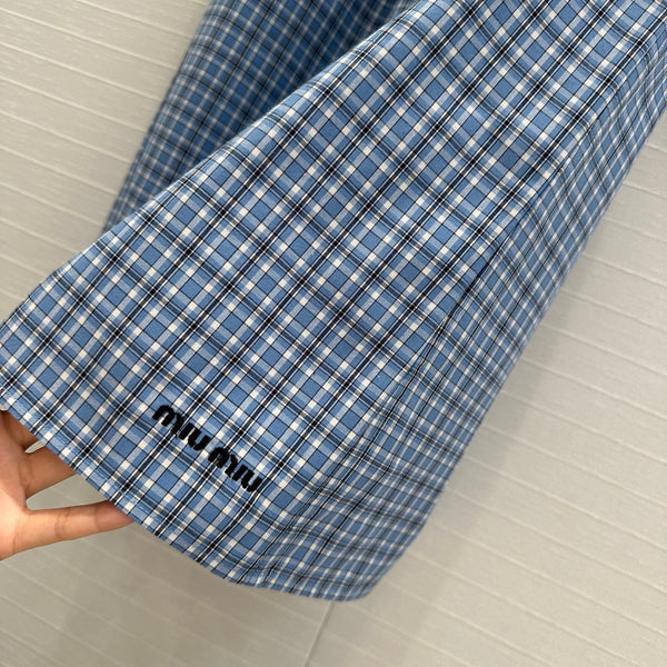 Miu Miu Plaid Skirt Blue Cotton