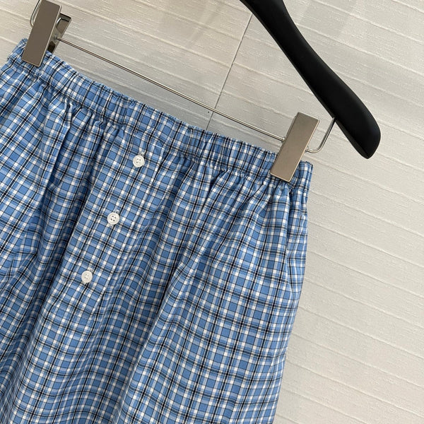 Miu Miu Plaid Skirt Blue Cotton