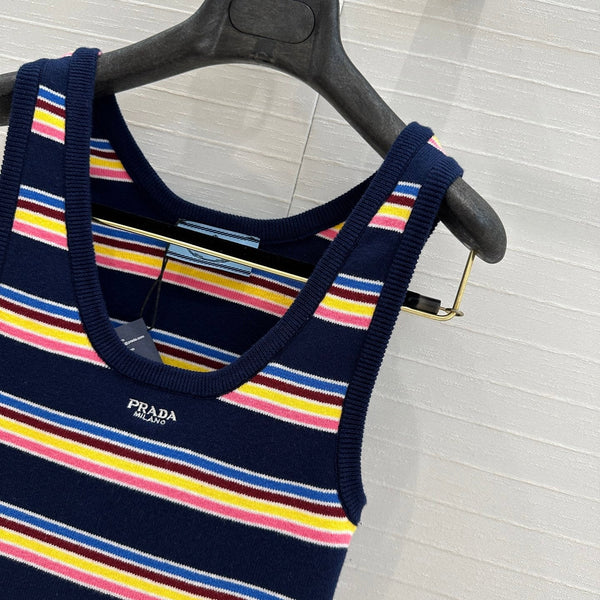 Gilet rayé Prada 2025 bleu marine coloris mélangés Coton
