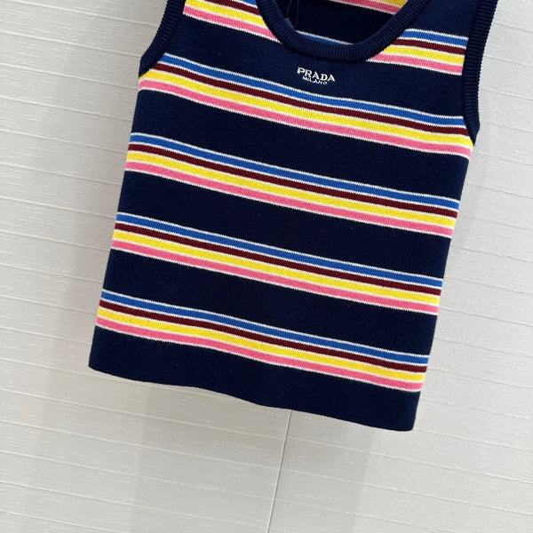Gilet rayé Prada 2025 bleu marine coloris mélangés Coton