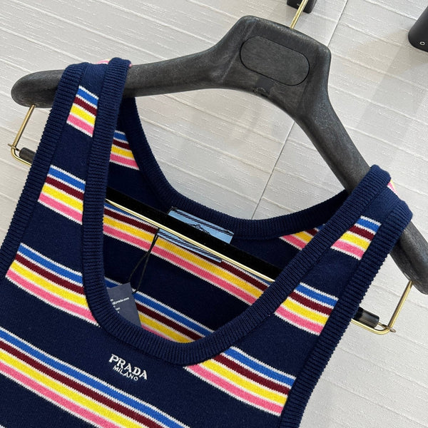 Gilet rayé Prada 2025 bleu marine coloris mélangés Coton