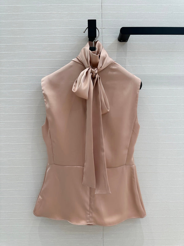 Fendi Long Ribbon Drape Waisted Top Pink Polyester