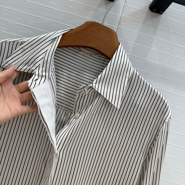 YSL 25 Striped Shirt Black mix White Silk