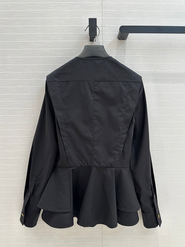 LV 25 Pleated Waist Round Neck Shirt Black Cotton
