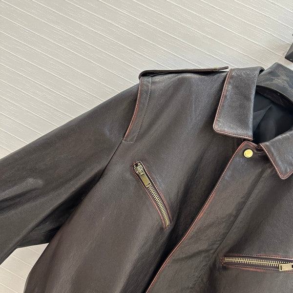 Giacca YSL con spalle ad angolo retto in pelle di agnello nera e marrone