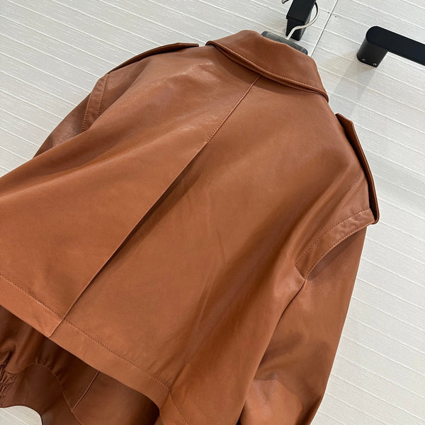 YSL Right-angle Shoulder Silhouette Jacket Brown Lambskin