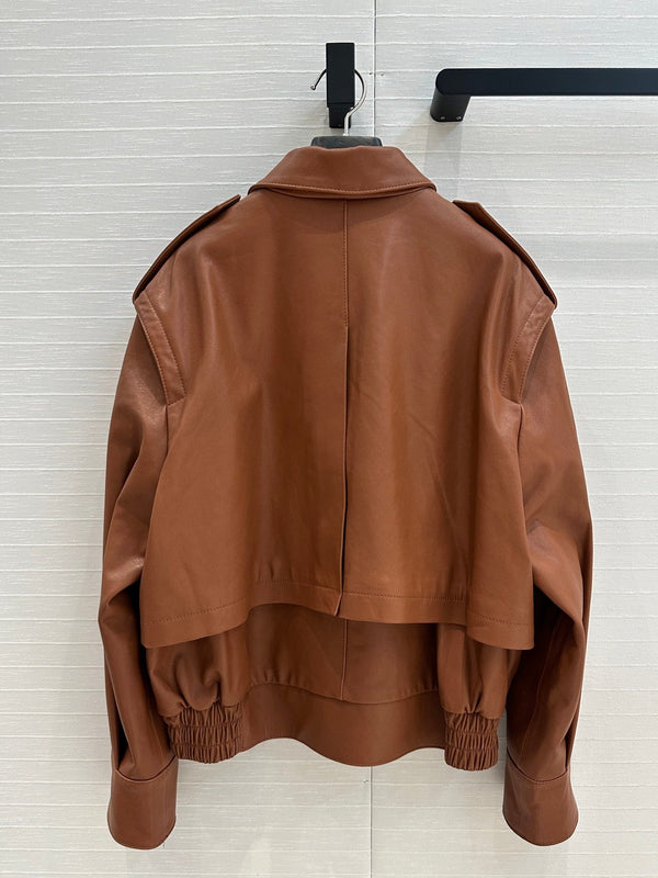 YSL Right-angle Shoulder Silhouette Jacket Brown Lambskin