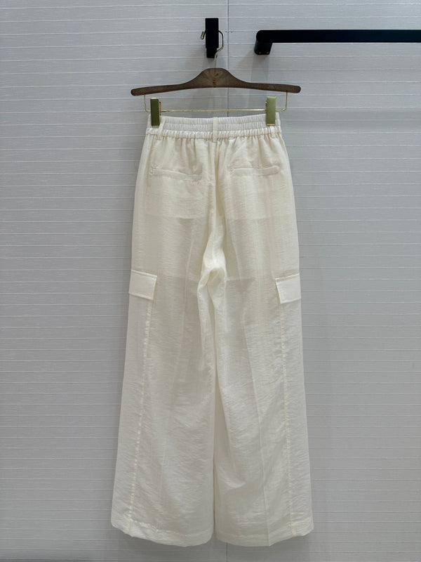 Gucci 25 Wide-leg Casual Pants Ivory Cotton