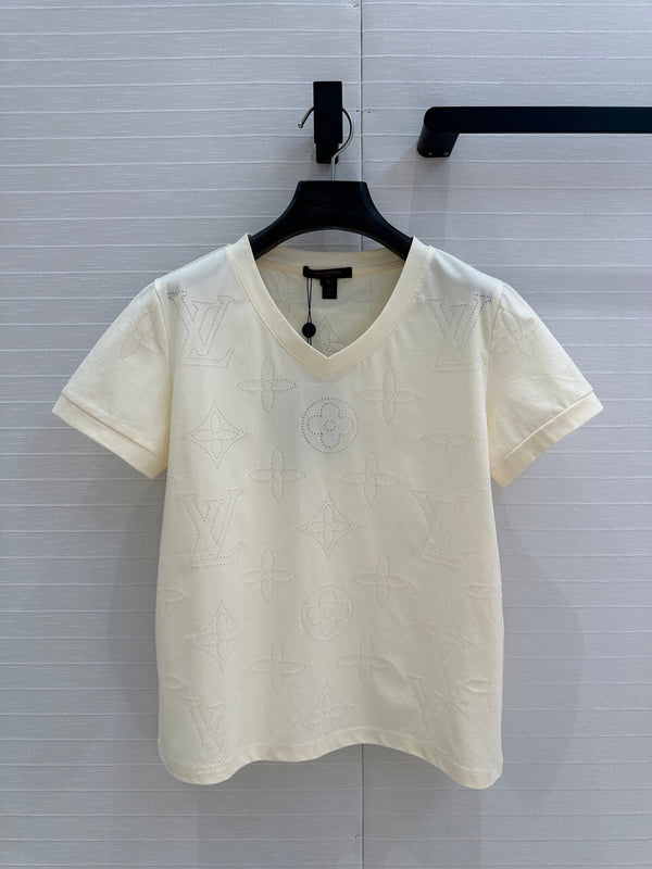 LV Classic V-neck T-Shirt White Cotton