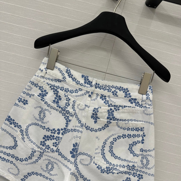 CC 25 Printed Denim Short Blue White Cotton