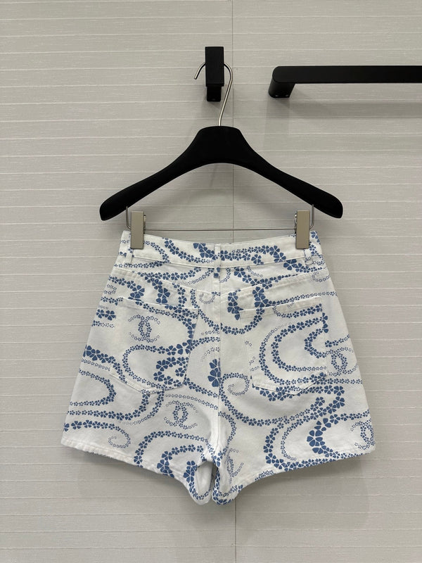 CC 25 Printed Denim Short Blue White Cotton