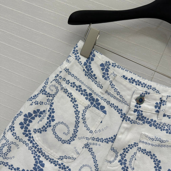 CC 25 Printed Denim Short Blue White Cotton